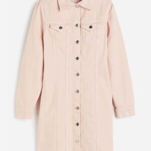 H&M Pale Pink Long Denim Button-Up Jacket